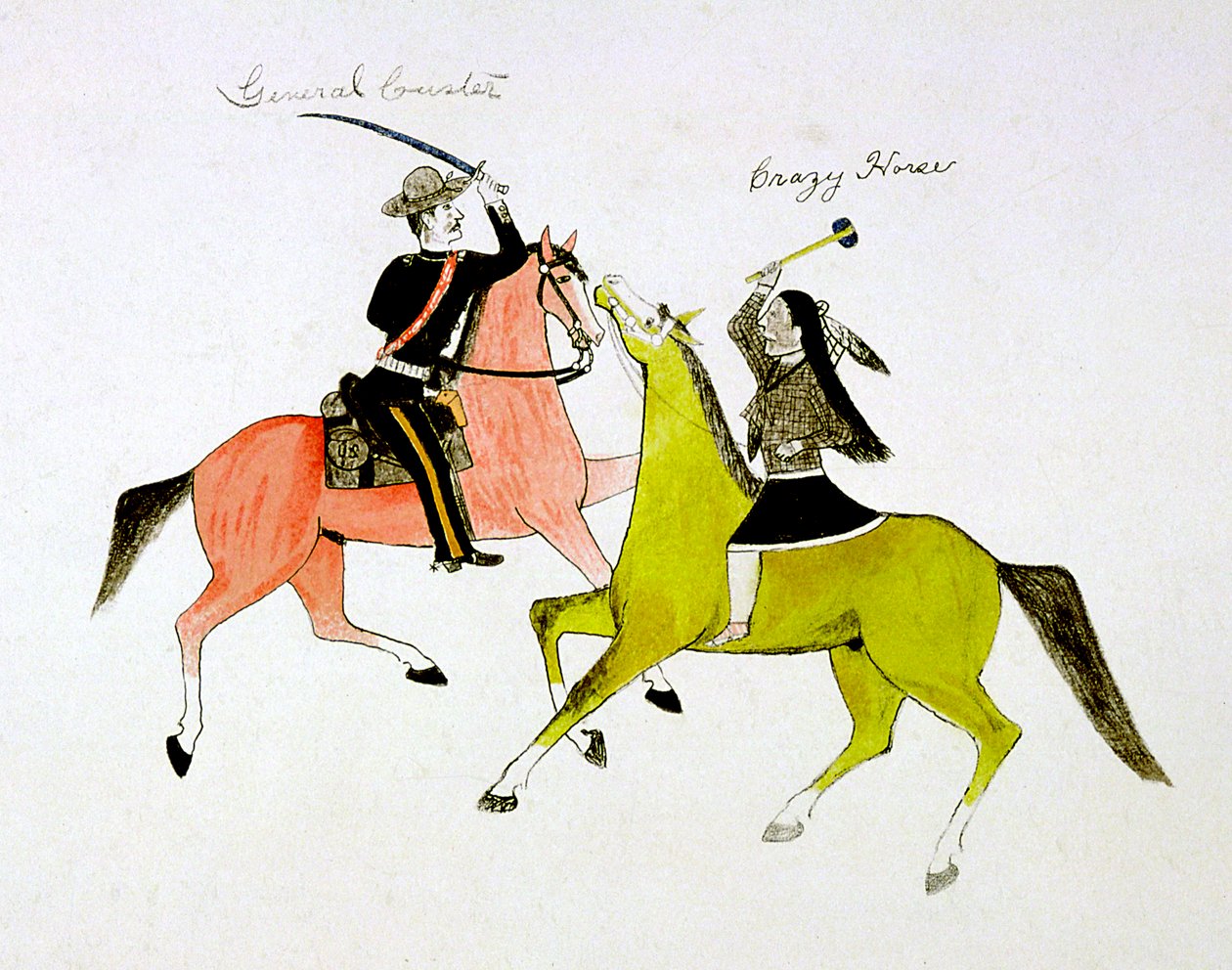 Konflikt mezi generálem Georgem Custerem 1839-1876 a Crazy Horse, indiánem Sioux Dakota. od Kills Two