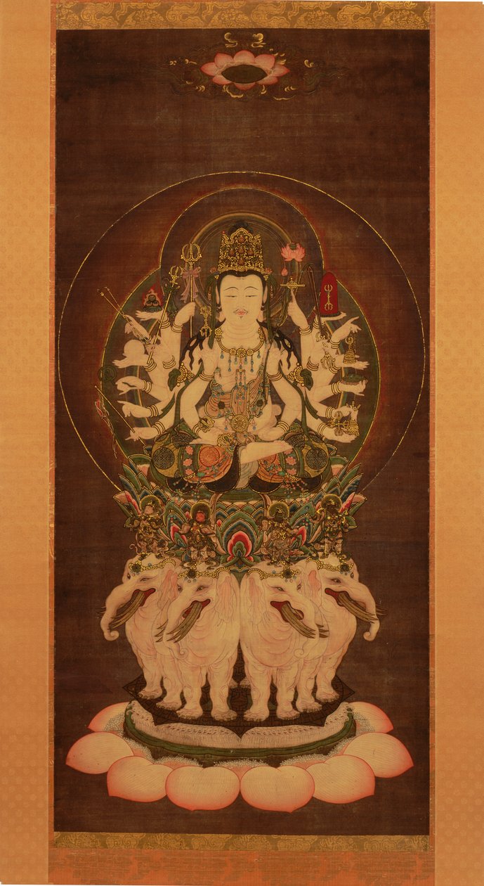 Fugen Enmei Bosatsu (Samantabhadra),
1743 (barva a zlato na hedvábí) od Kimura Ryotaku