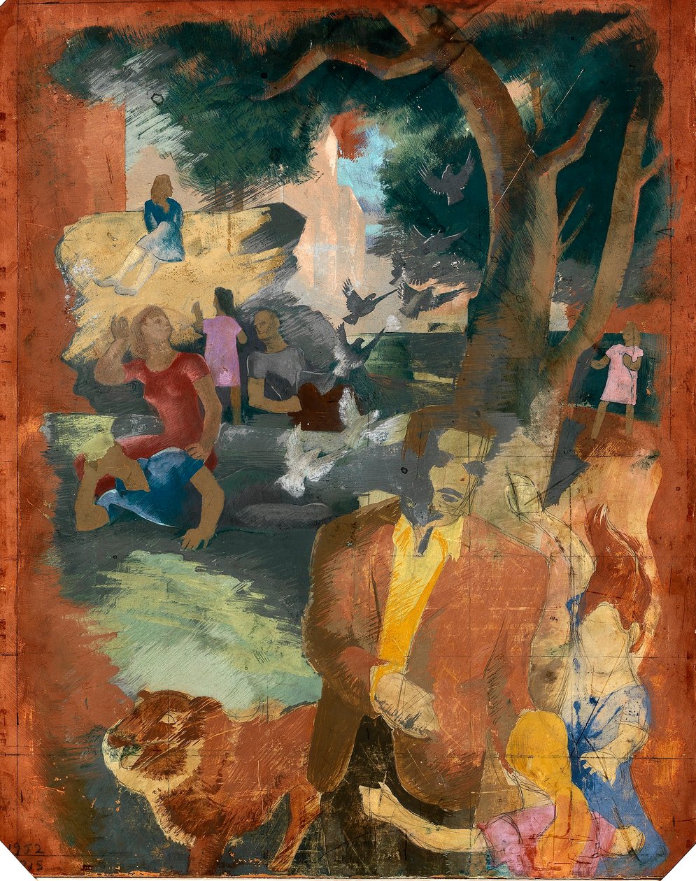 Scény z New Yorku--Central Park (nástěnná studie, poštovní stanice Madison Square, New York City) od Kindred McLeary