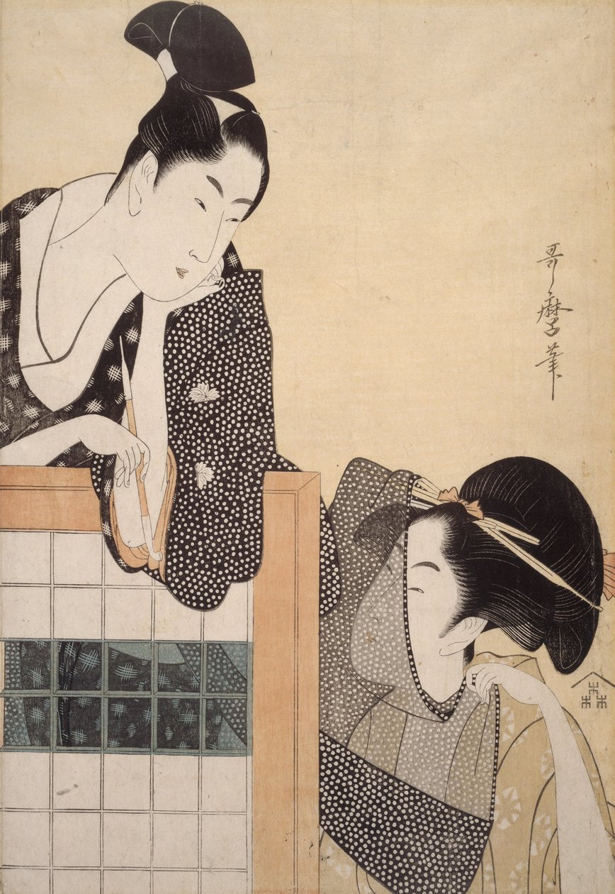 Pár se stojící zástěnou od Kitagawa Utamaro