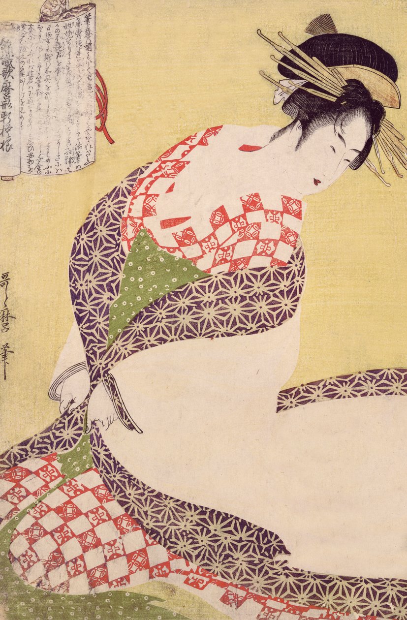 Kurtizána klečící od Kitagawa Utamaro