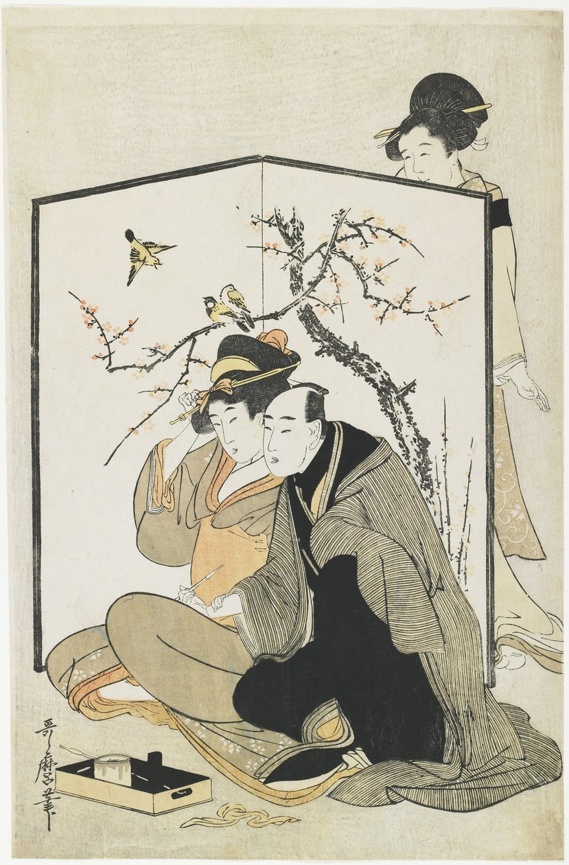 Muž a žena kouří, c. 1804 od Kitagawa Utamaro