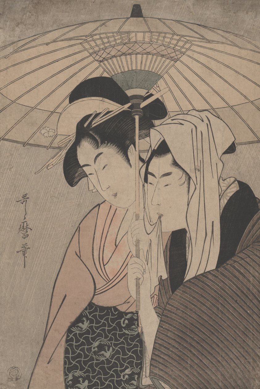 Muž a žena pod deštníkem, 1797 od Kitagawa Utamaro