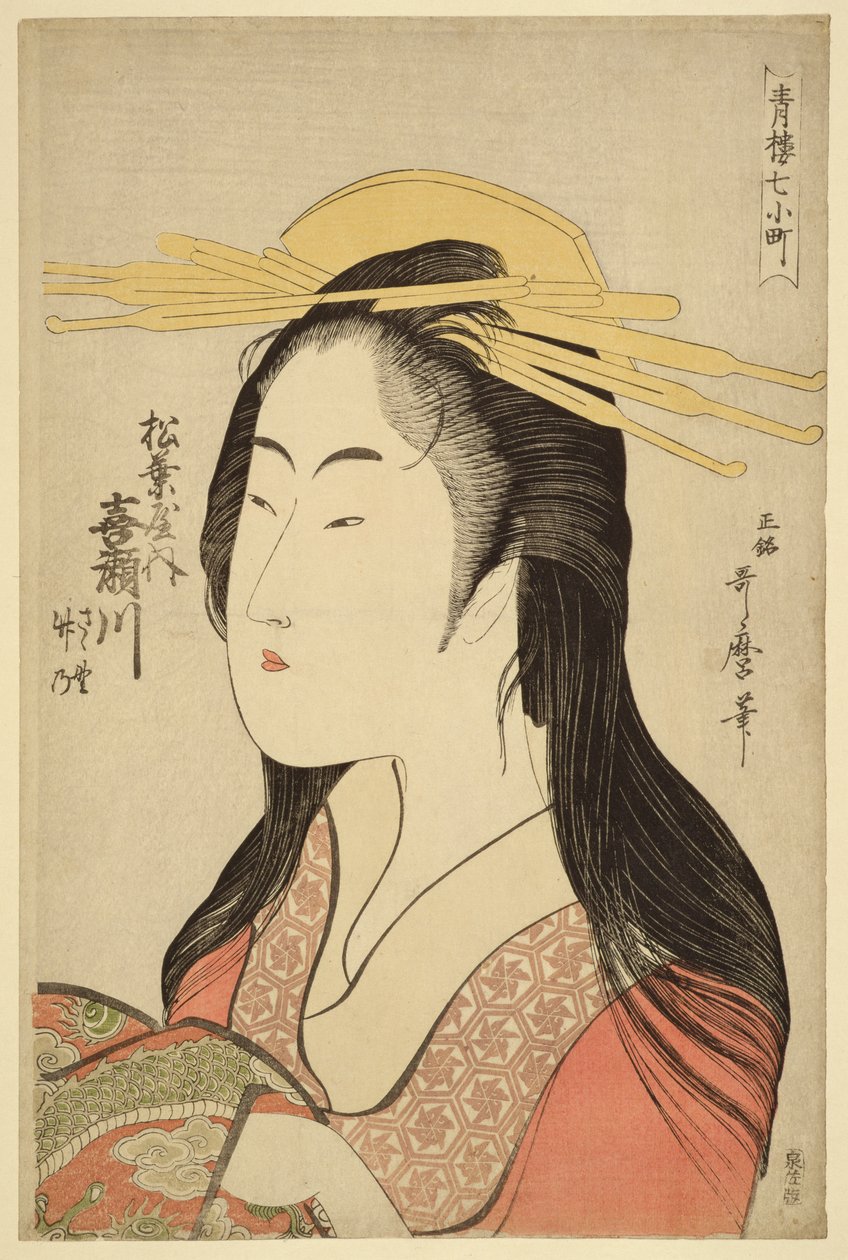Portrét Kisegawy z Matsubaya, kolem roku 1796, (dřevořez) od Kitagawa Utamaro