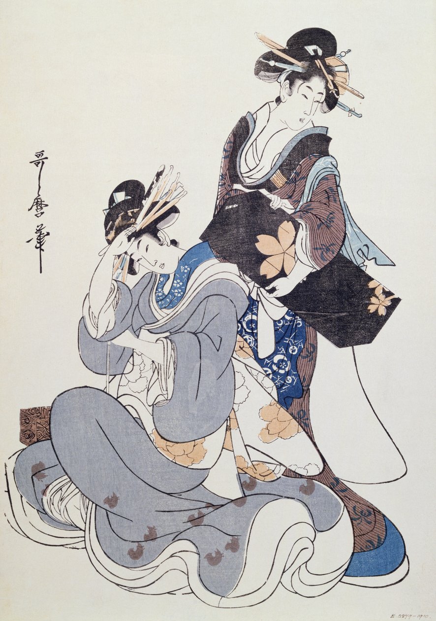 Dvě ženské figury (barevný dřevořez, 10. blok) od Kitagawa Utamaro