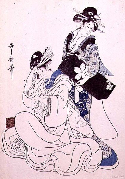 Dvě ženské figury (barevný dřevořez, 7. blok) od Kitagawa Utamaro
