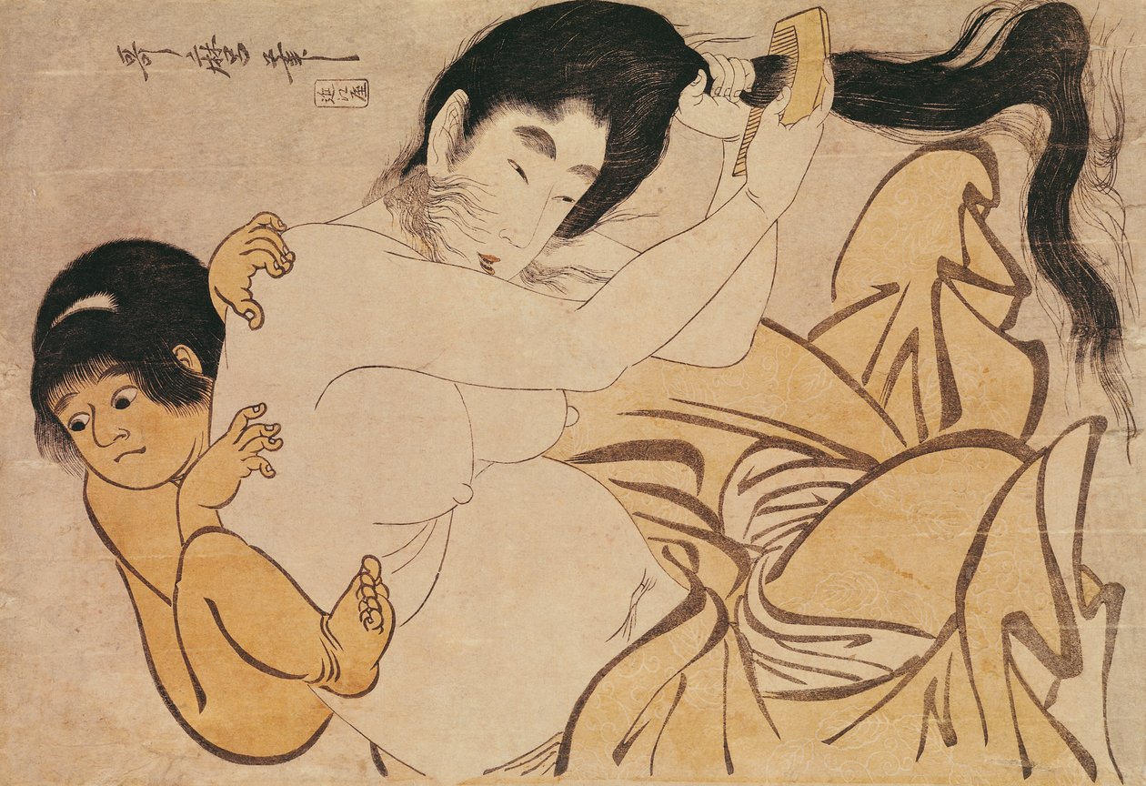 Yama-Uba, Žena z hory, s Kintokim, jejím dítětem (dřevotisk) od Kitagawa Utamaro