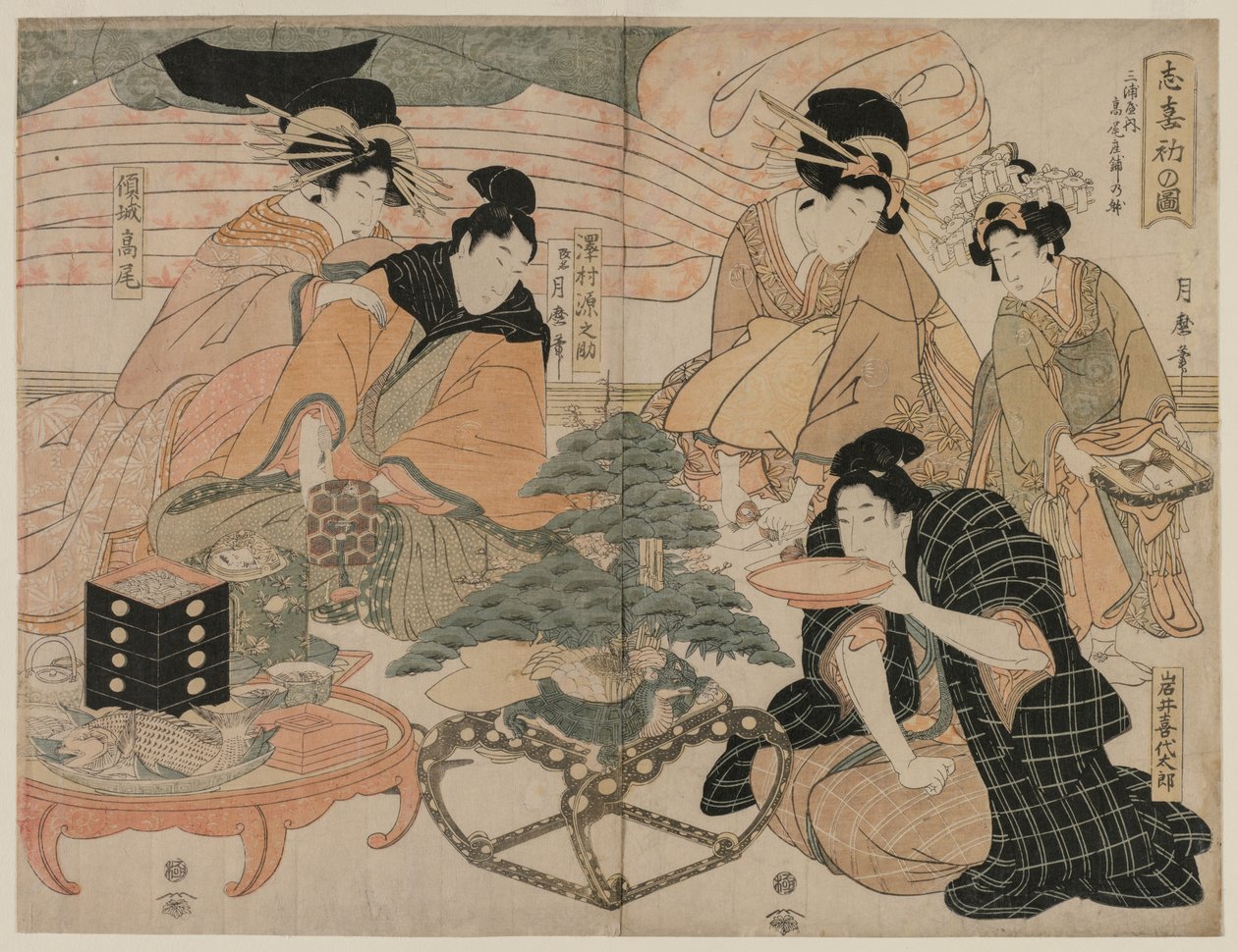 Obrázek první návštěvy Pleasure Quarters, polovina 1800. od Kitagawa Tsukimaro