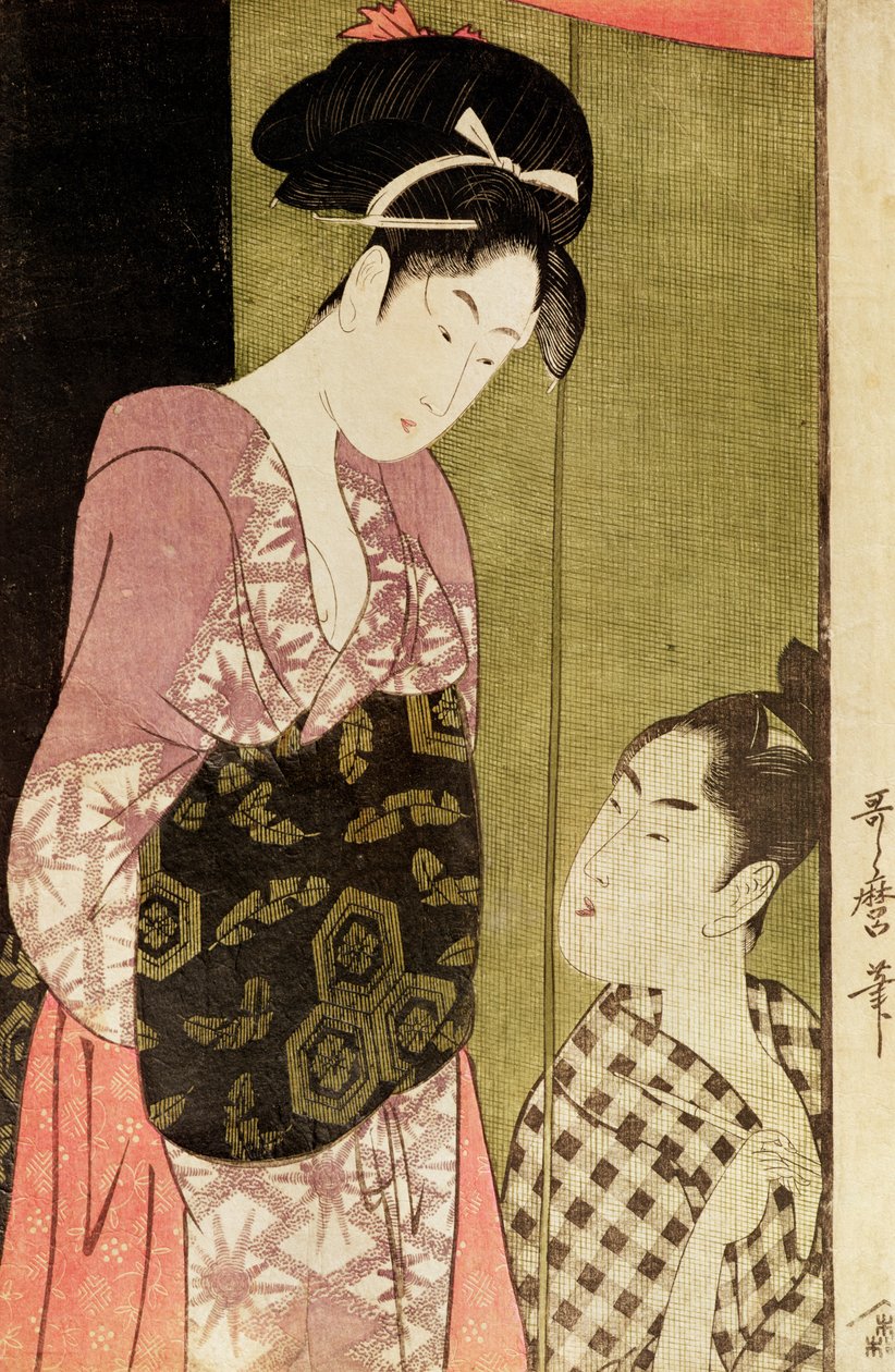 Muž maluje ženu (dřevotisk) od Kitagawa Utamaro