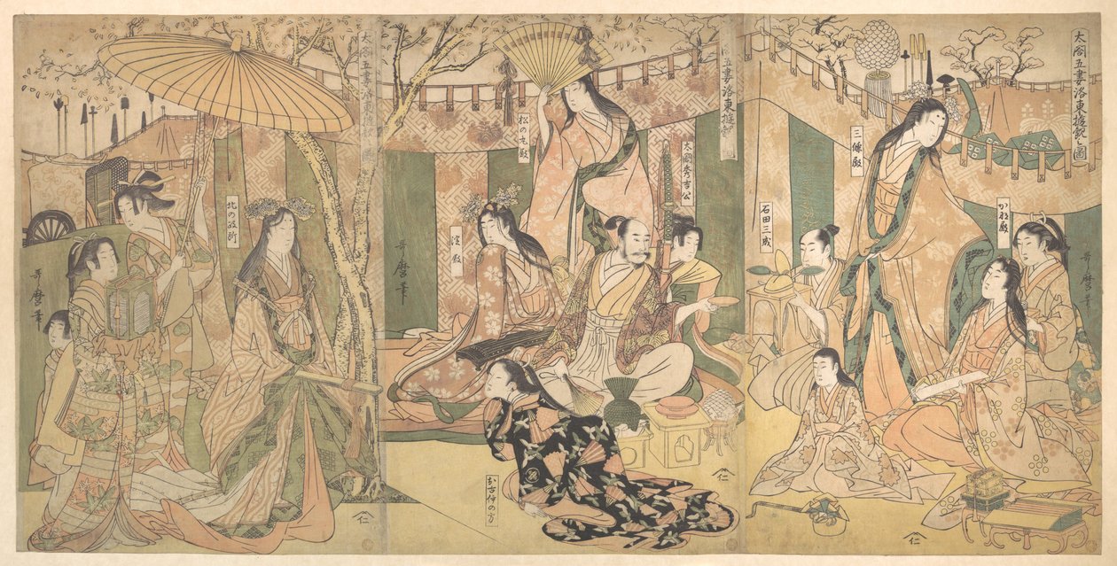 Pohled na radovánky Taika a jeho pěti manželek v Rakutō od Kitagawa Utamaro