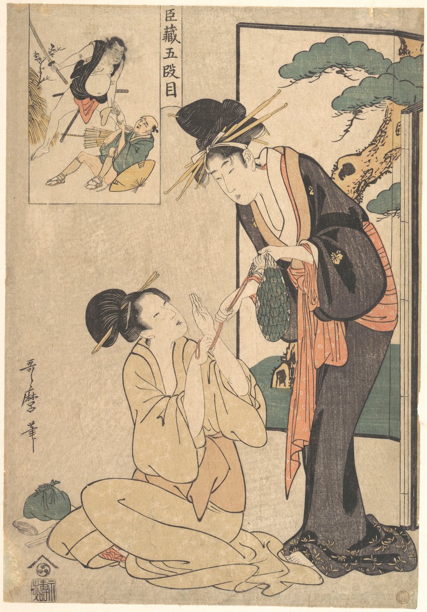 Žena vyrvala své matce sáček sladkostí od Kitagawa Utamaro
