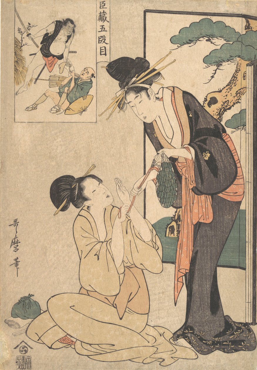 Žena, která vyrvala pytel sladkostí od své matky, konec 18.-začátek 19. století. od Kitagawa Utamaro