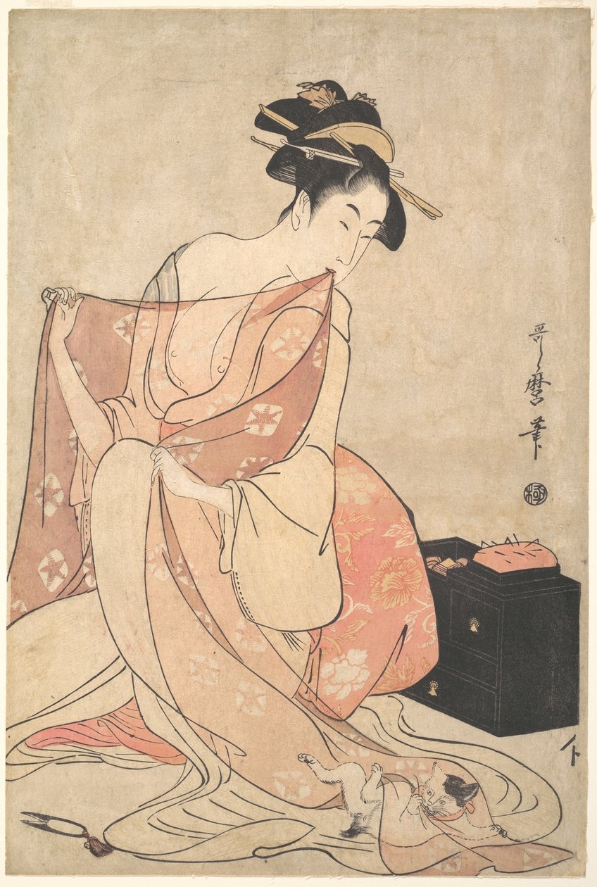 Žena a kočka od Kitagawa Utamaro