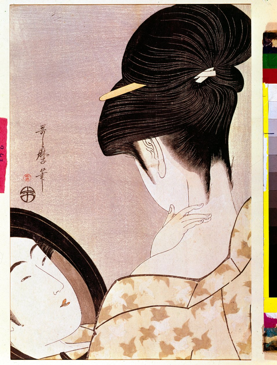 Žena pohánějící krk japonským potiskem Utamaro Kitagawa (1753-1806) - Ne 0,37x0,22 m - 1795-1796 - Paříž, Musee Guimet, Musee national des Arts Asians od Kitagawa Utamaro
