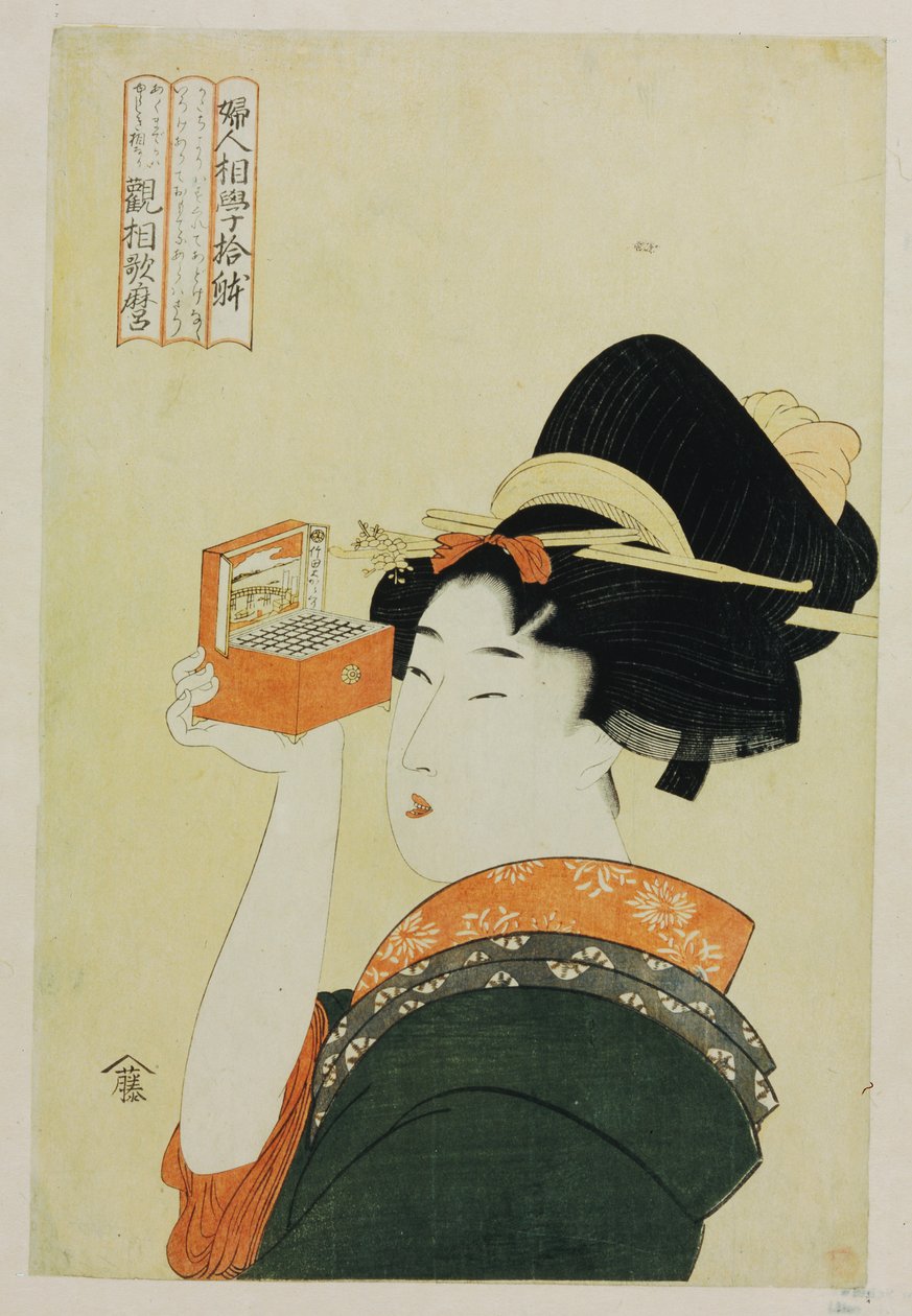 Mladá dívka, která se dívá skrz Nozoki Megane, "Magic Lantern", ze série "Deset forem feminine Physiognomies" od Kitagawa Utamaro