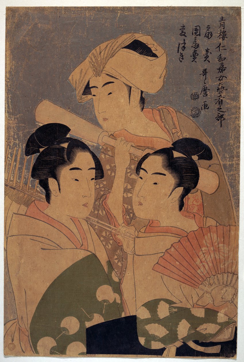 Umělci festivalu Niwaka - The Niwaka Performers od Utamaro, Kitagawa (1753-1806), c. 1795 - Barevný dřevoryt, 38,6x25,7 - Soukromá sbírka od Kitagawa Utamaro