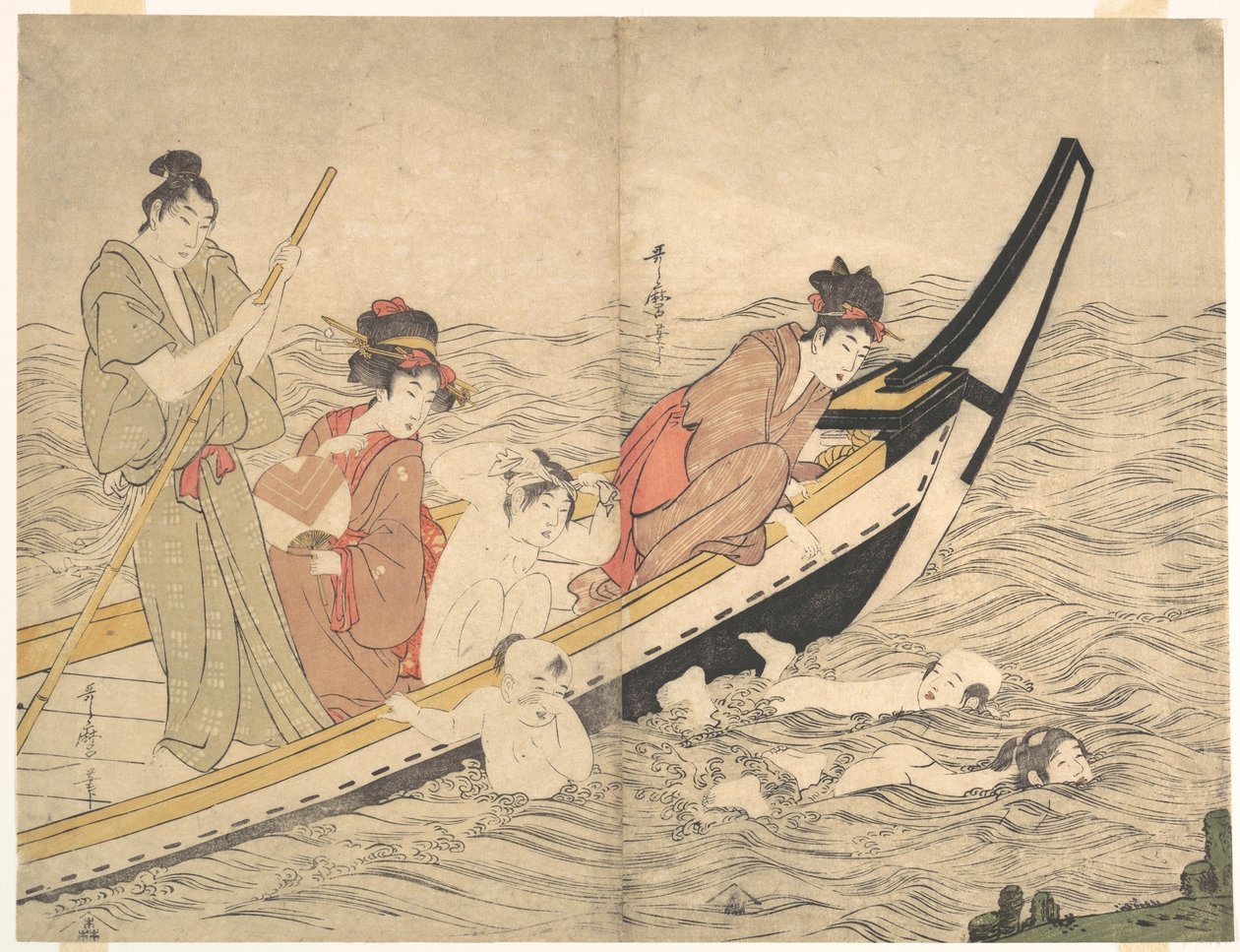 Výlet lodí s plavajícími dětmi od Kitagawa Utamaro