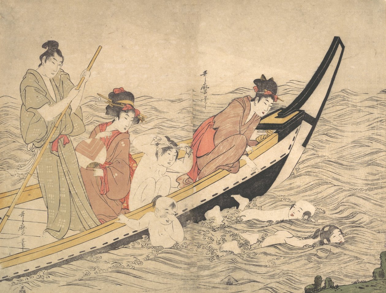 Vodácká párty s plaváním dětí, konec 18. století. od Kitagawa Utamaro
