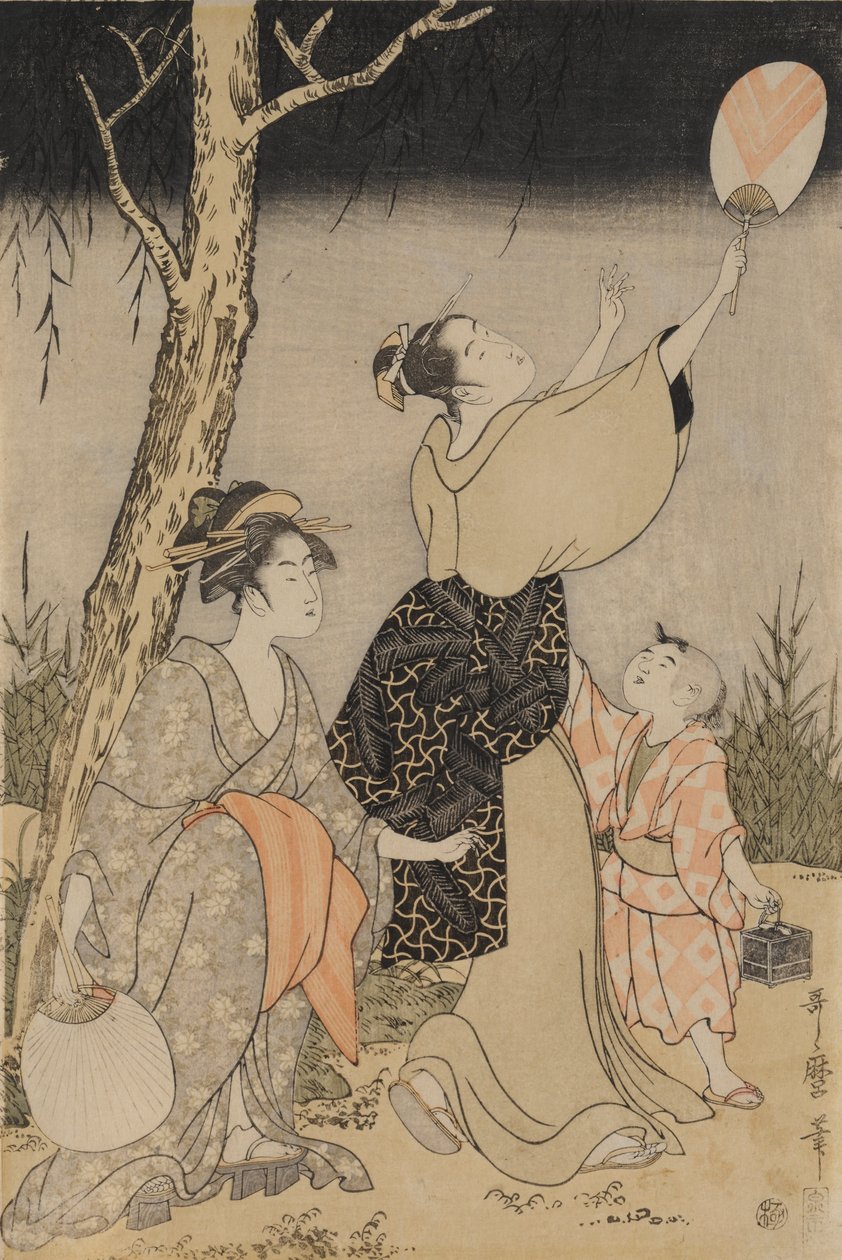 Chytání světlušek pod vrbou vlevo, c. 1796-1797. od Kitagawa Utamaro