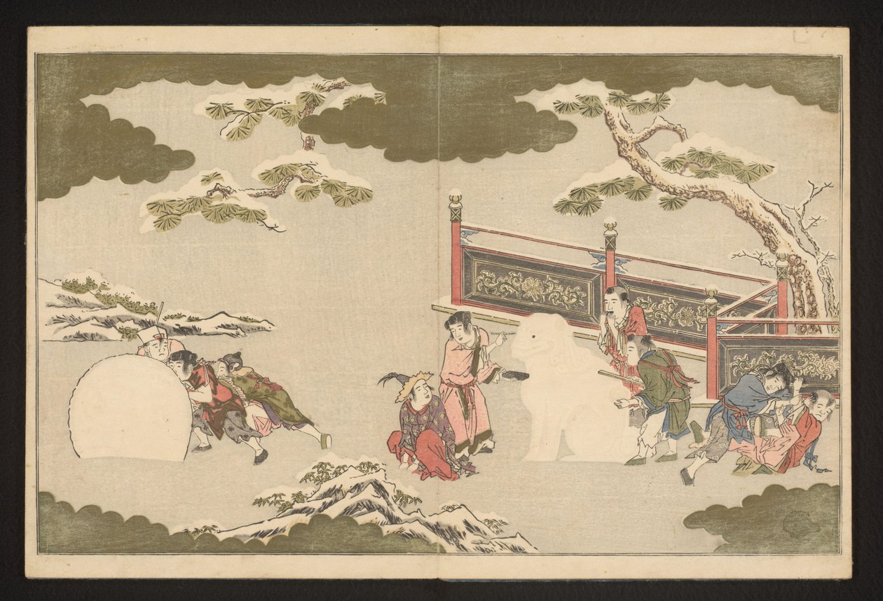 Čínští chlapci si hrají ve sněhu od Kitagawa Utamaro