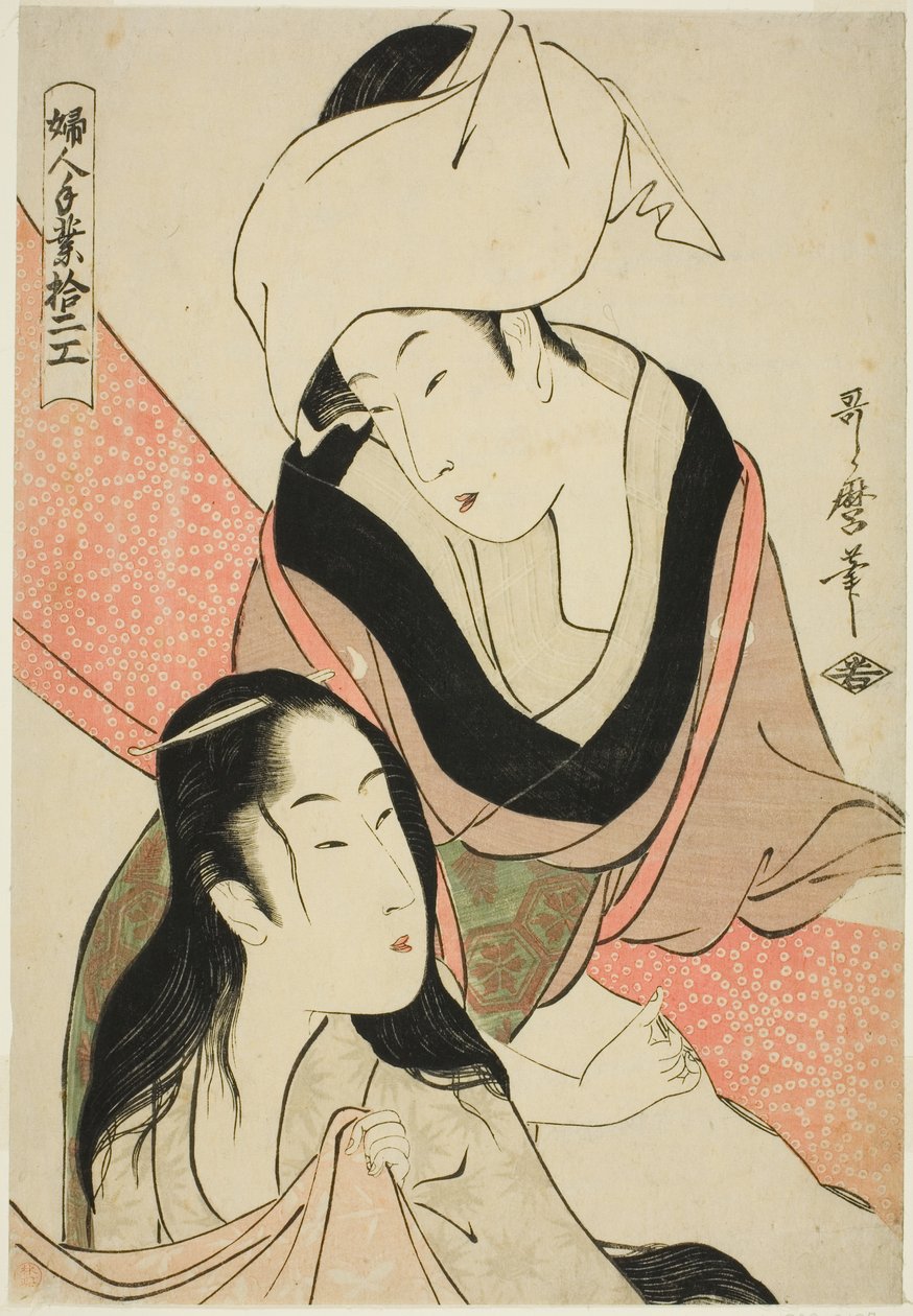 Pláteník, ze série "Dvanáct typů ženských ručních prací (Fujin tewaza juni ko)". od Kitagawa Utamaro