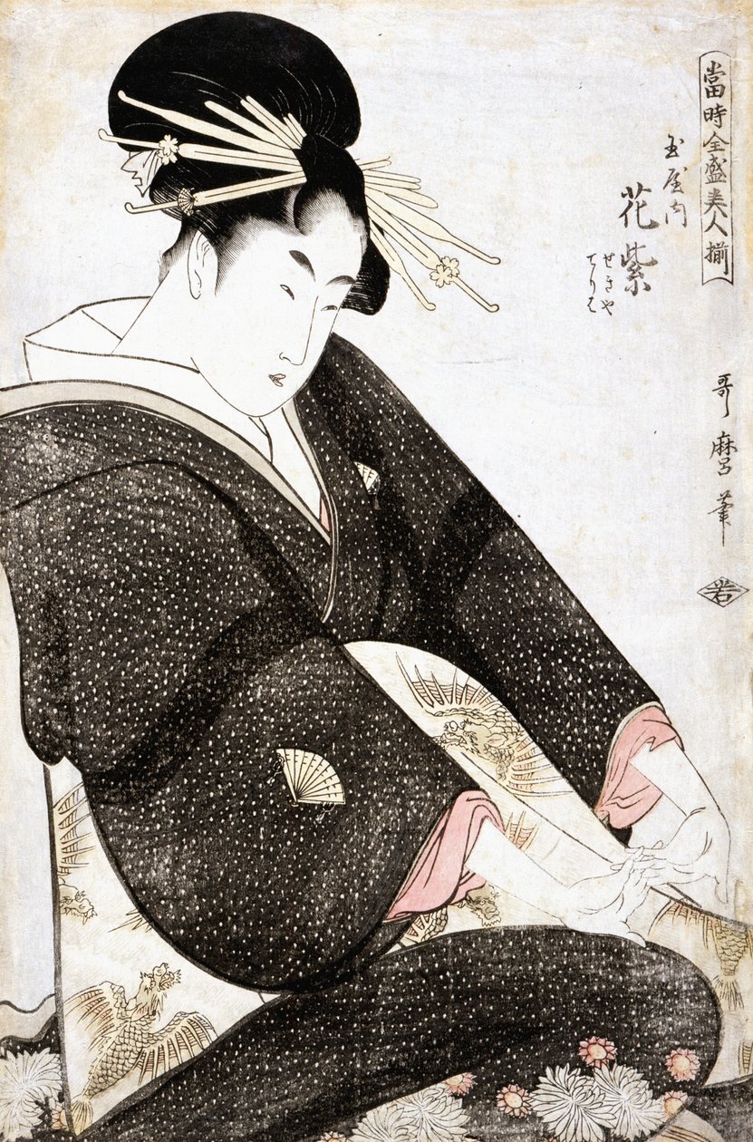 Kurtizána Hanamurasaki z Tamaya od Kitagawa Utamaro