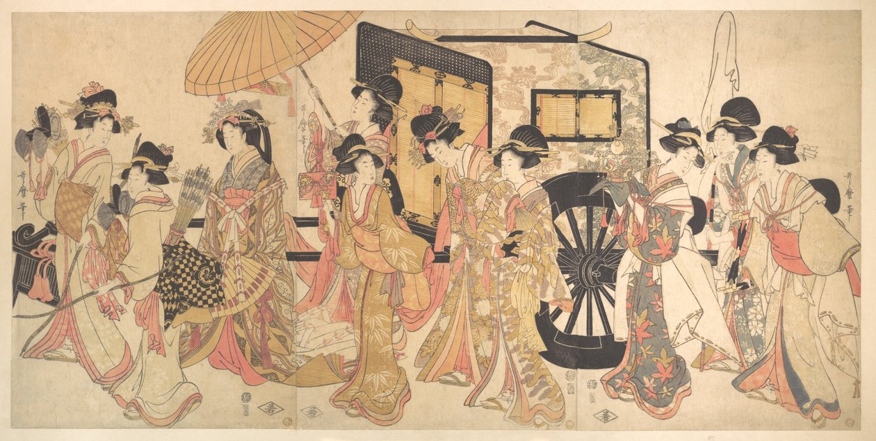 Kurtizány napodobující dvorský průvod od Kitagawa Utamaro