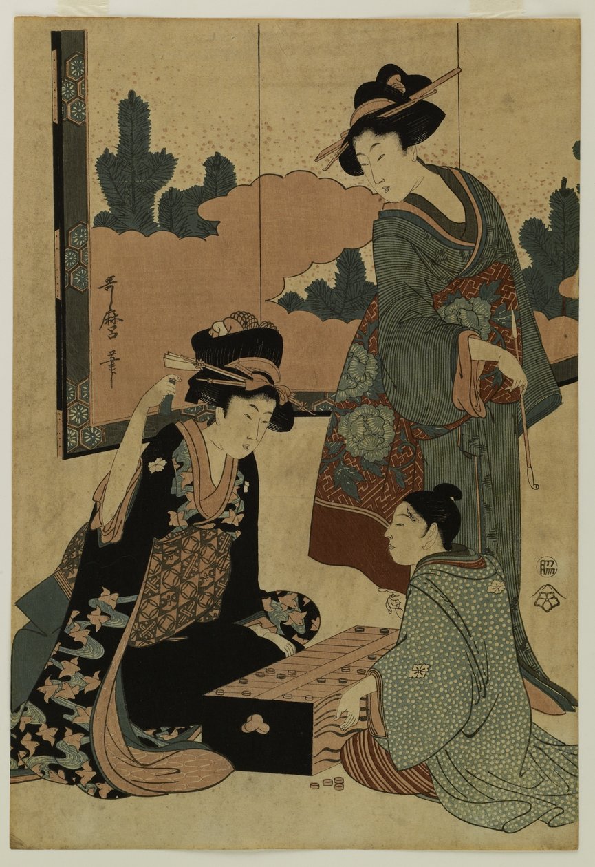 Kurtizány hrající deskovou hru od Kitagawa Utamaro