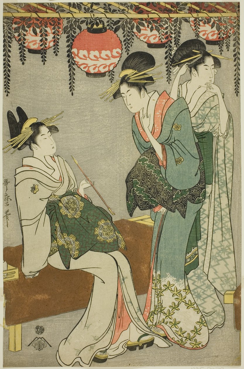 Kurtizány pod Wisteria Arbor od Kitagawa Utamaro
