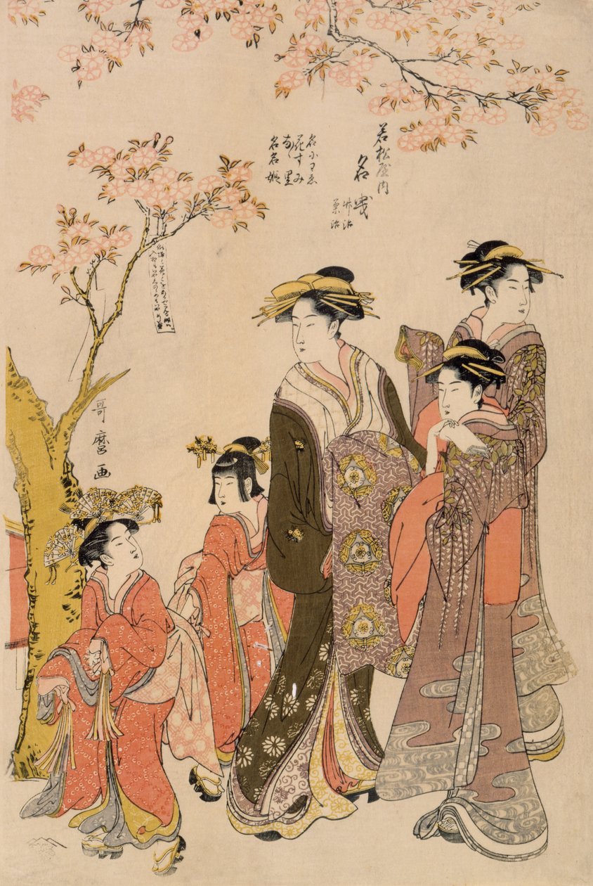 Kurtizány procházející se pod třešněmi, cca 1789 (dřevotisk) (detail 203664) od Kitagawa Utamaro