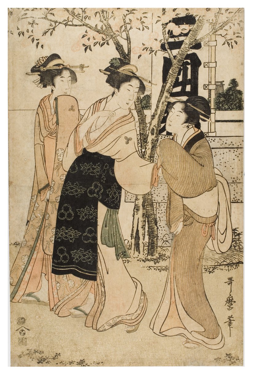 Zobrazení pokladů ve svatyni Mimeguri od Kitagawa Utamaro