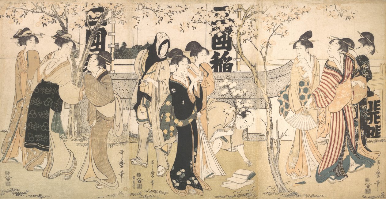 Jspay of f T vzácná vlákna s na ochutnávkové prohlídce Sh line taste tour svatyně stupnice, 1799. od Kitagawa Utamaro