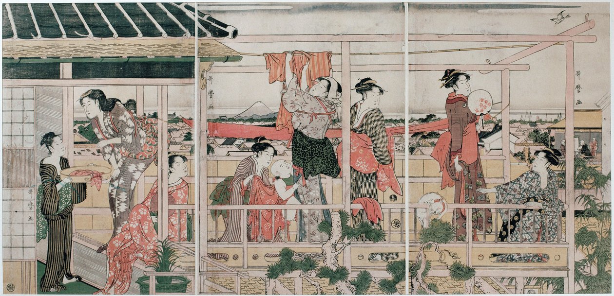 Sušení prádla, c. 1790 od Kitagawa Utamaro