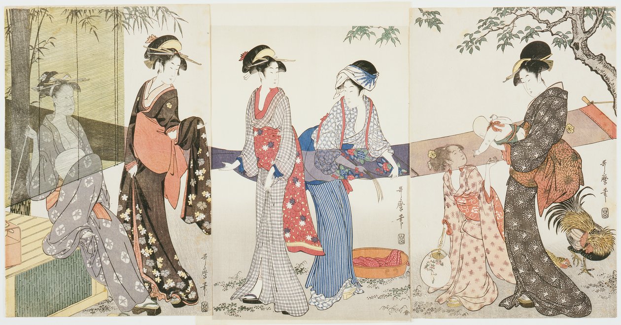 Sušení a napínání látky od Kitagawa Utamaro