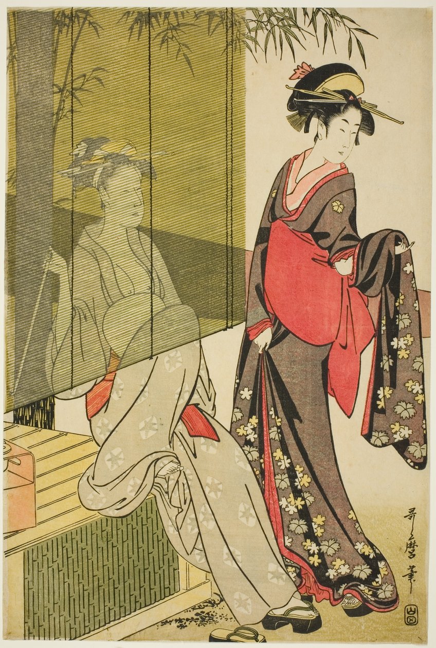 Sušení a roztahování látky od Kitagawa Utamaro