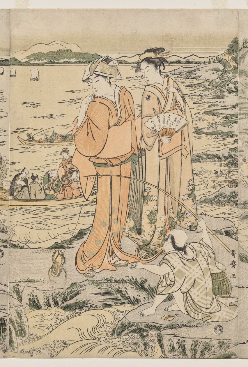 Rybaření na prkně Rock v Enoshima od Kitagawa Utamaro