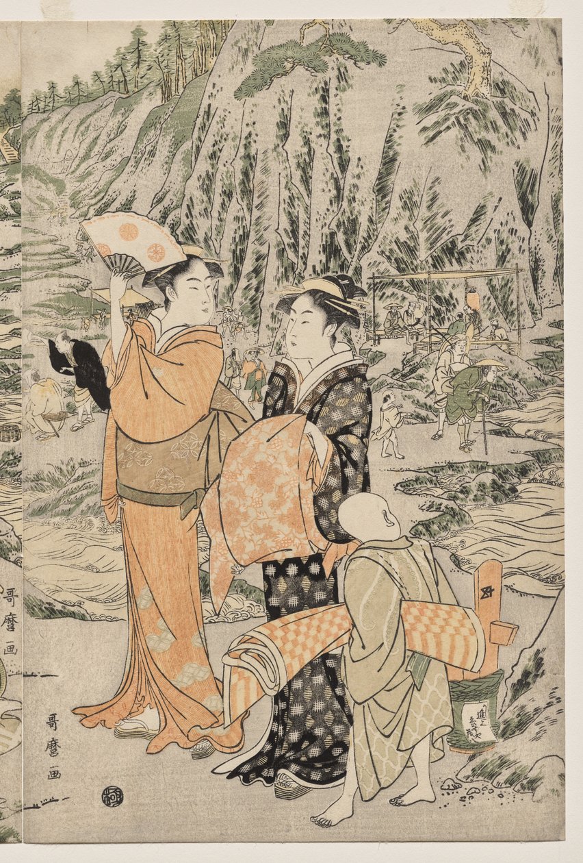 Rybaření na prkně Rock v Enoshima od Kitagawa Utamaro