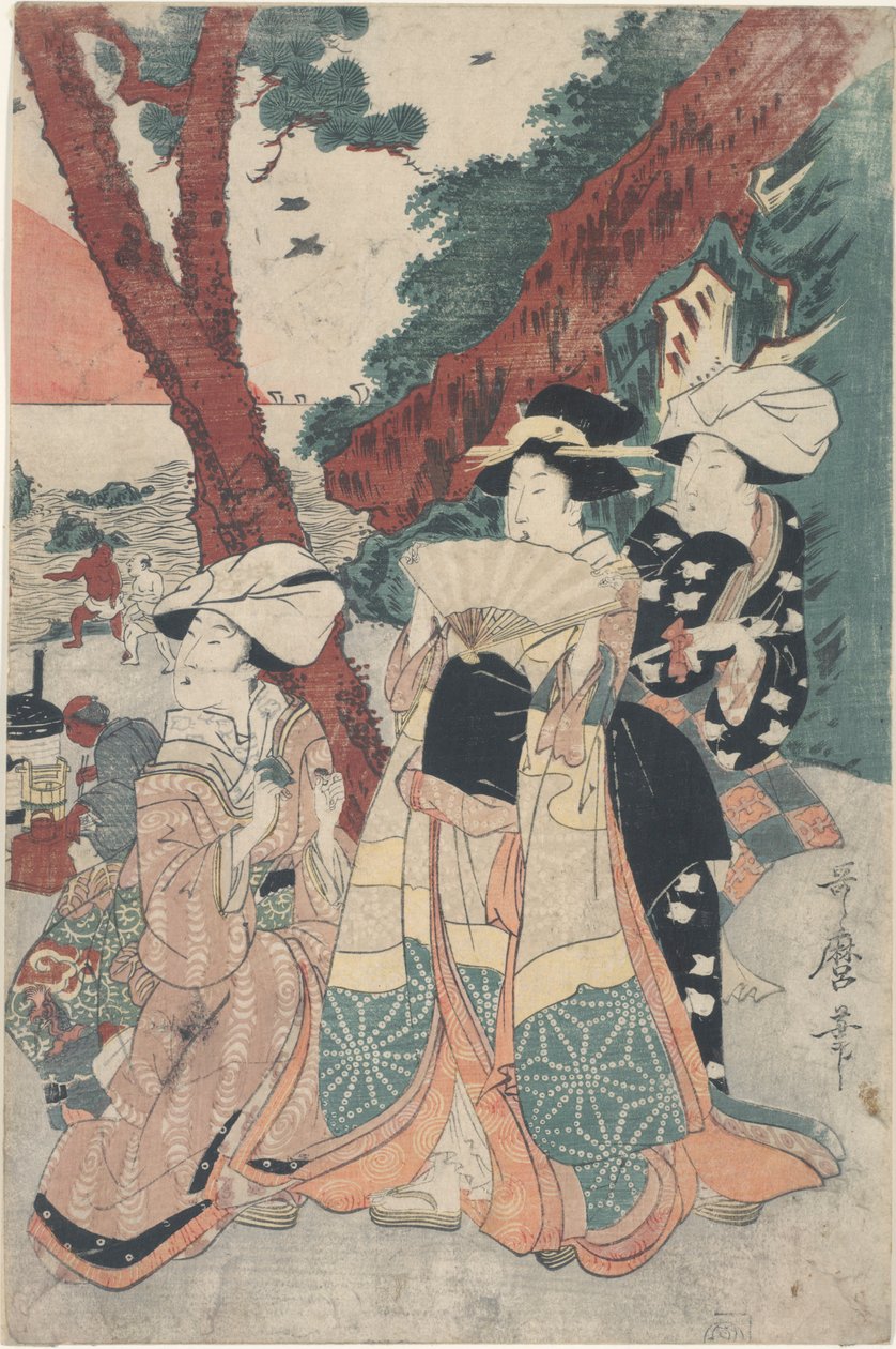 Pláž Futamigaura na Nový rok od Kitagawa Utamaro