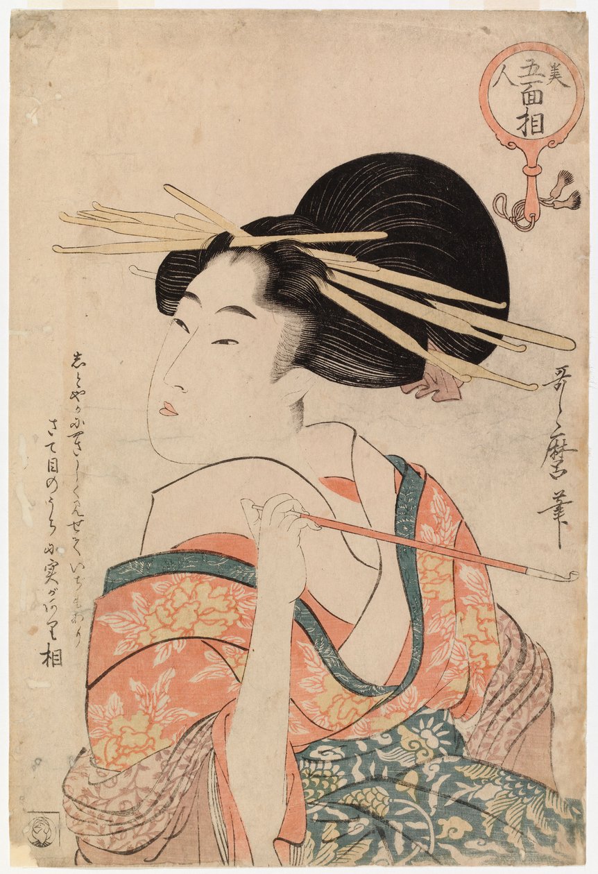 Gejša s dýmkou od Kitagawa Utamaro
