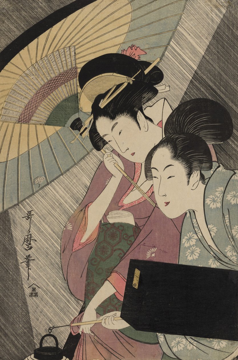 Gejša a průvodce za deštivé noci, kolem roku 1797 od Kitagawa Utamaro