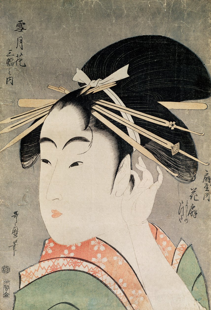 Hlava ženy (barevný dřevořez) od Kitagawa Utamaro