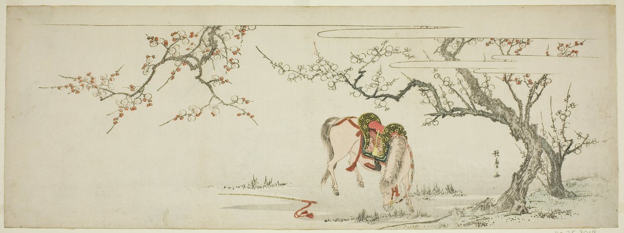 Kůň pod kvetoucí švestkou od Kitagawa Utamaro
