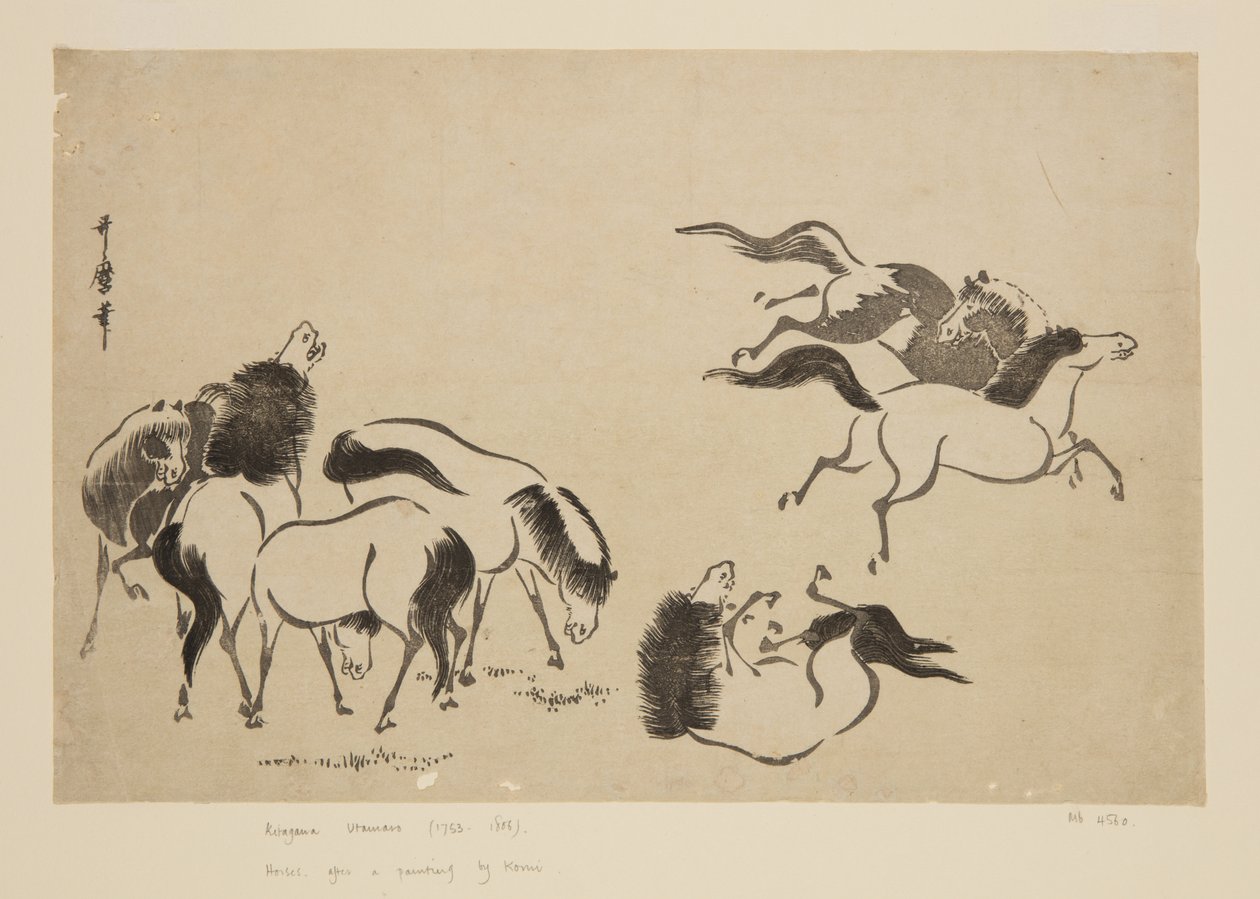 Koně (barevný dřevotisk) od Kitagawa Utamaro
