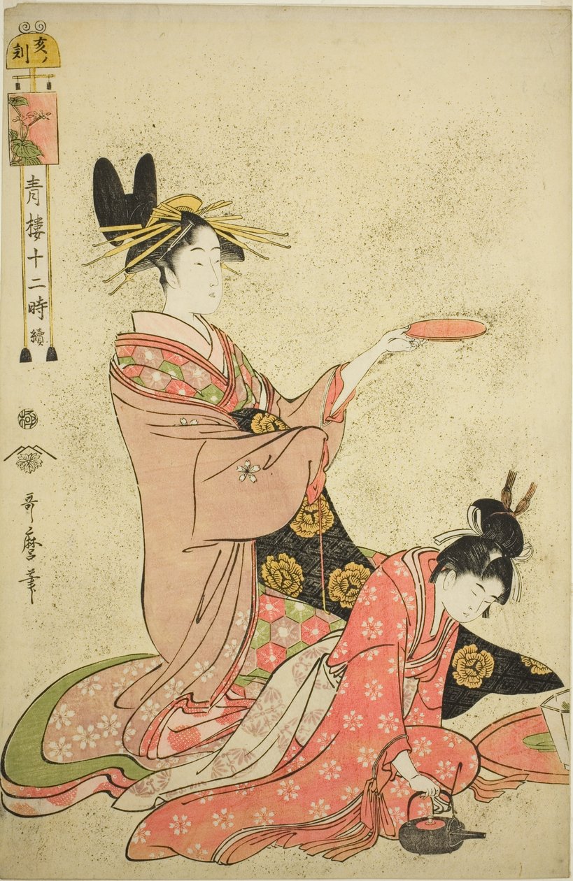 Hodina kance (I no koku), ze série „Dvanáct hodin v Yoshiwara (Seiro juni toki tsuzuki)“ od Kitagawa Utamaro