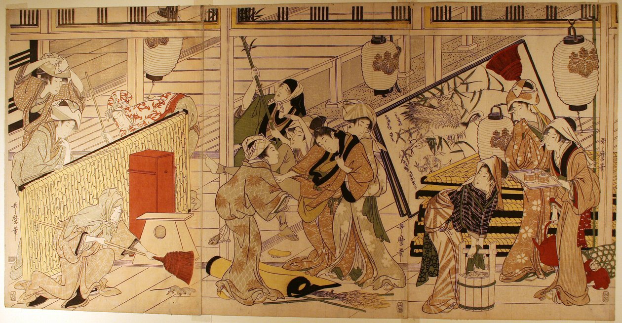 Úklid domu v rámci přípravy na nový rok od Kitagawa Utamaro