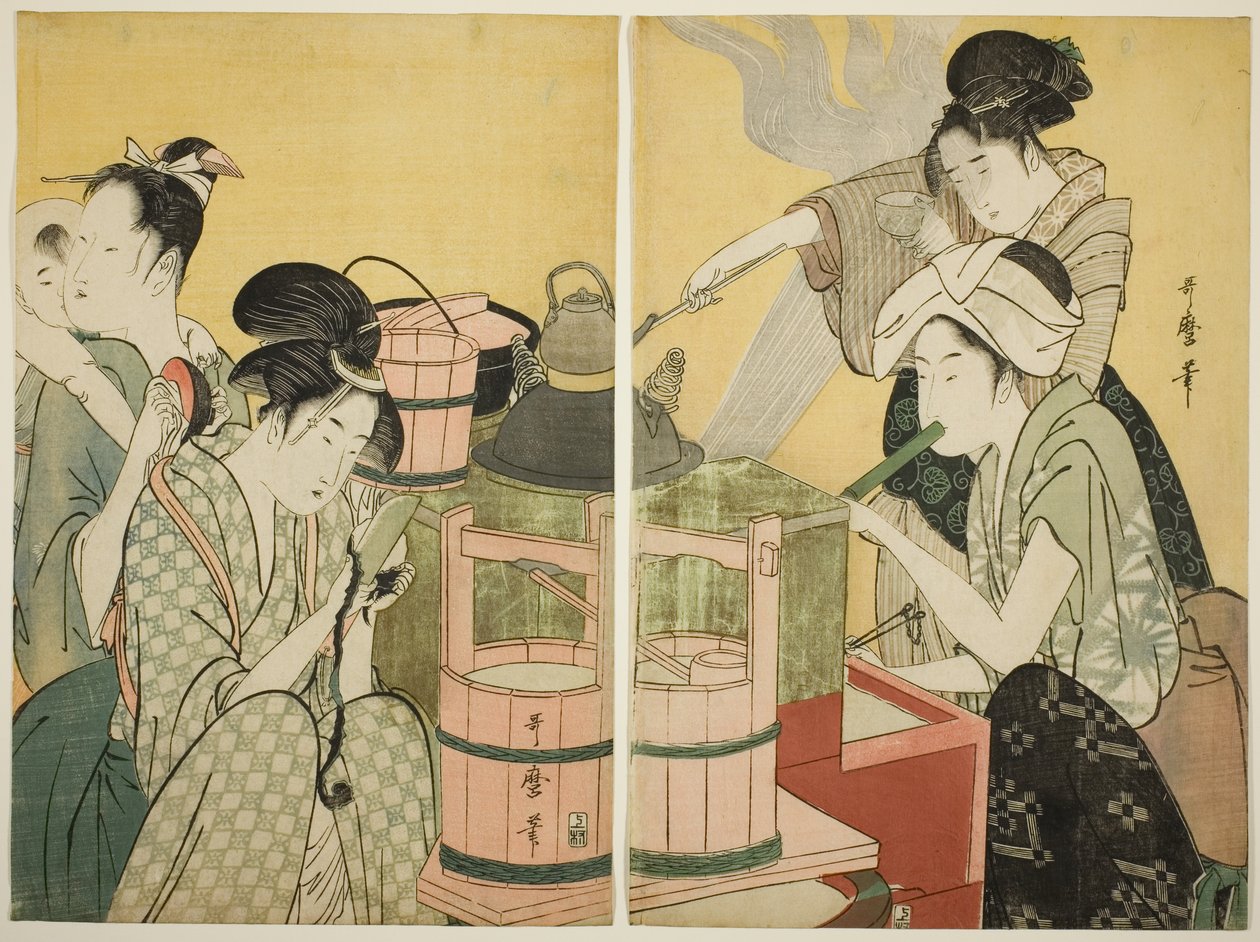 Kuchyňská scéna od Kitagawa Utamaro