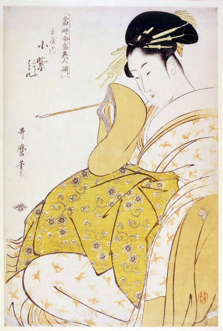Komurasaki z domu Tamaya - Komurasaki z domu Tamaya od Utamaro, Kitagawa (1753-1806), c 1794 - barevný dřevoryt, 38,4x25,2 - soukromá sbírka od Kitagawa Utamaro