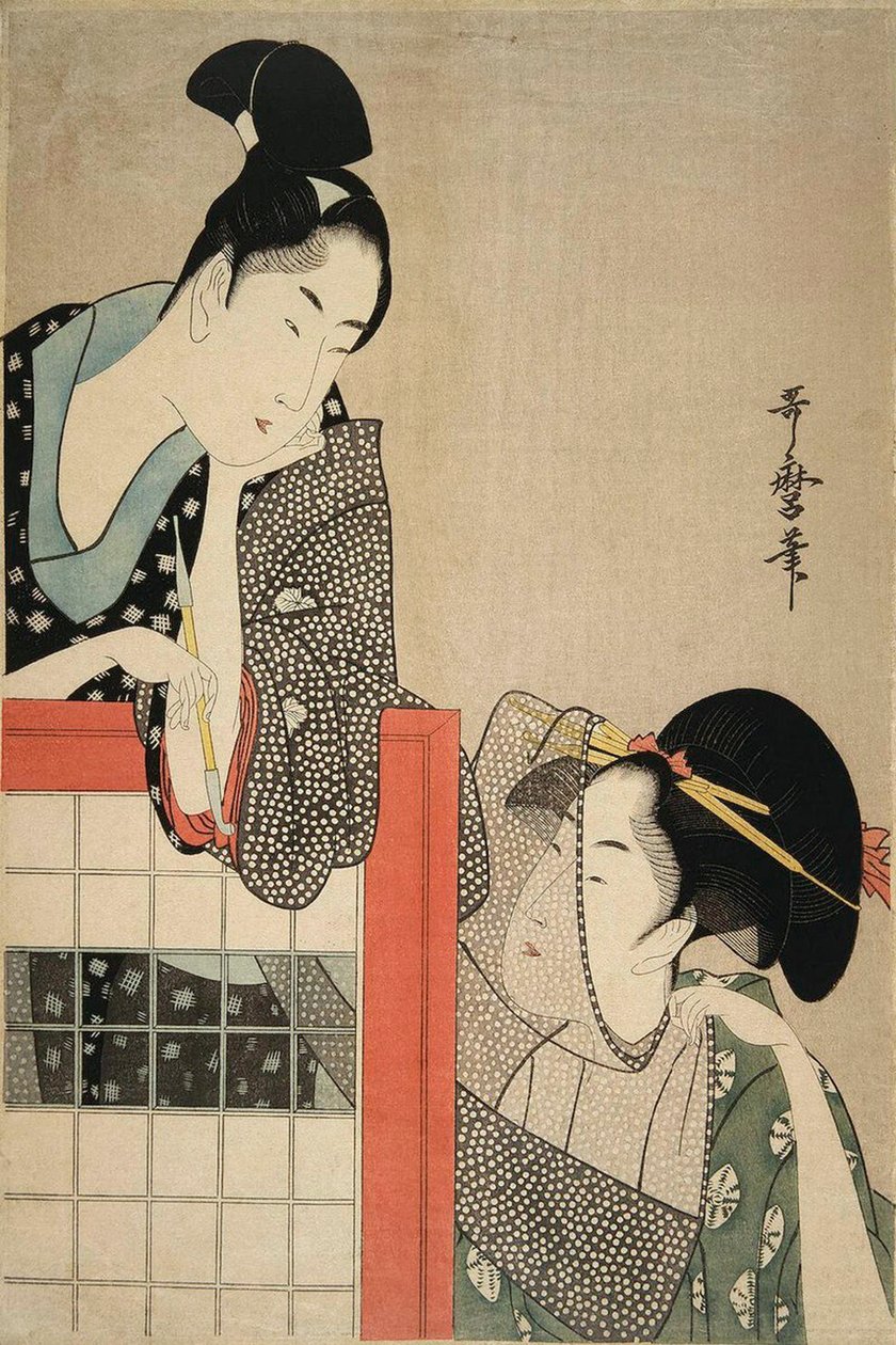 Lady and Gentleman by a screen, 1797. od Kitagawa Utamaro