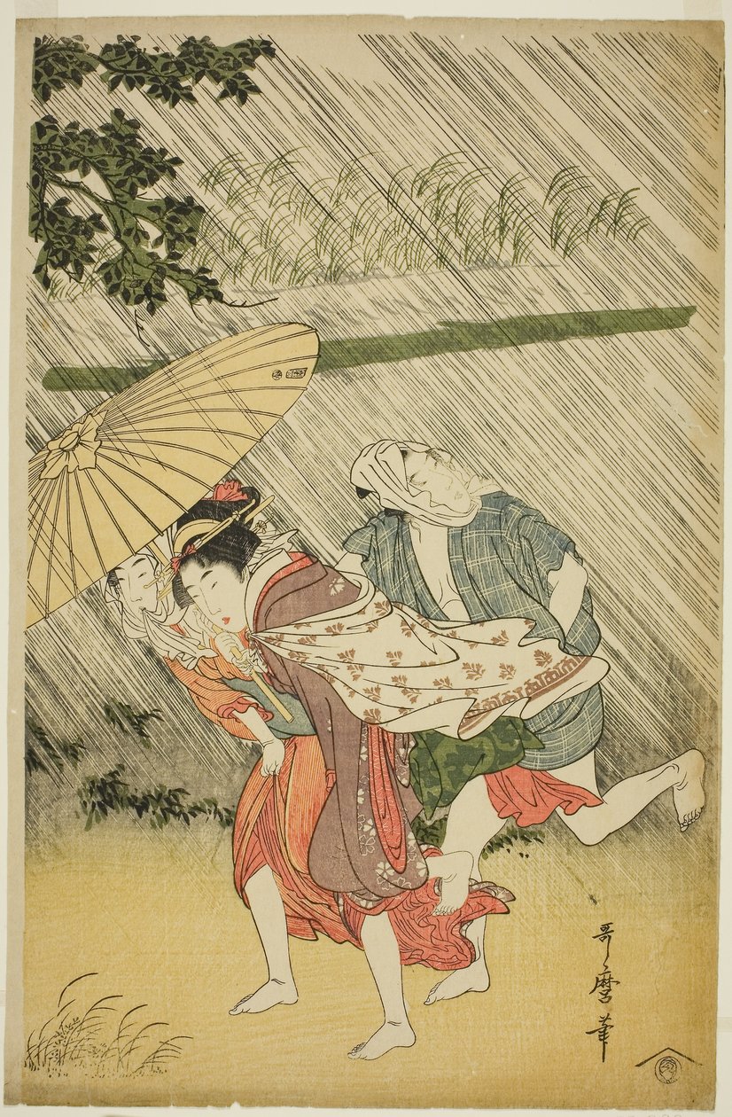 Milenci pod deštníkem, kolem 1797 (barevný dřevořez; oban) od Kitagawa Utamaro
