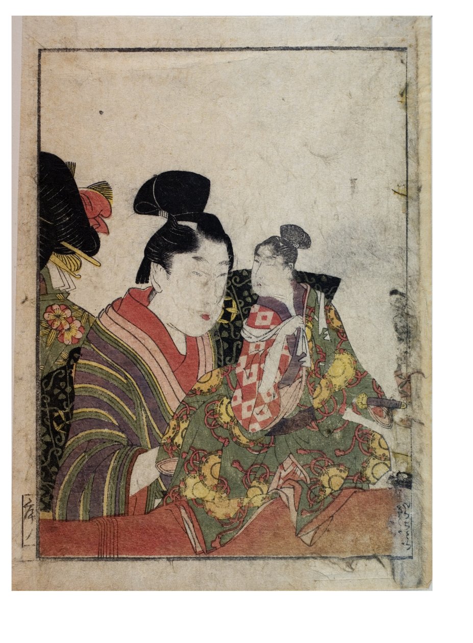 Loutkové scény s mužskými a ženskými manipulátory, c. 1758-1806 (dřevořez na papíře) od Kitagawa Utamaro
